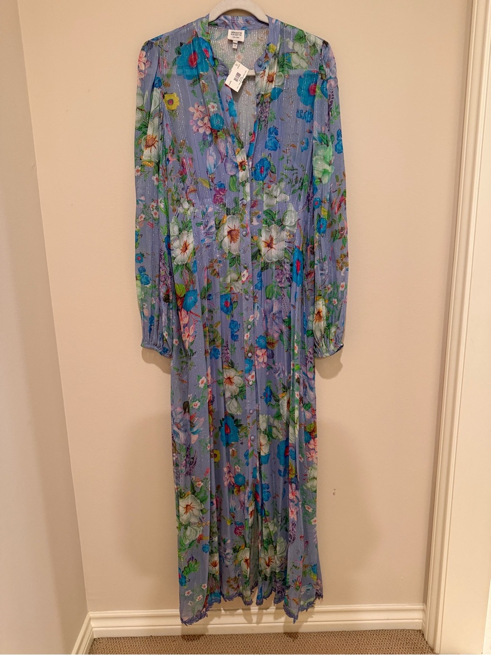 Hemang & Nandita Floral Long Sleeve Maxi Dress in Lavender. Size M. - Picture 1 of 7